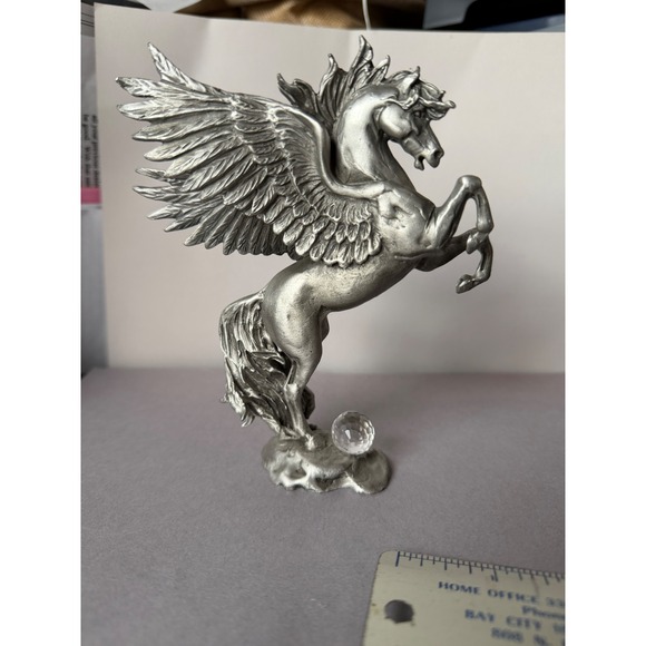 Other - Vintage Pewter Pegasus Figurine Rearing Winged Horse Crystal Ball Fantasy Decor